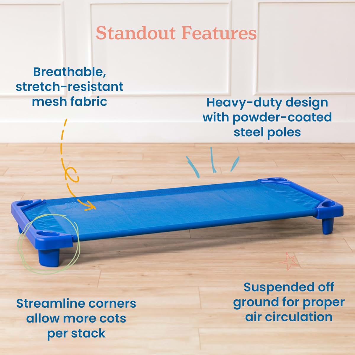 ECR4Kids Streamline Cot, 6-Pack, Standard Size, Blue (photo 4)