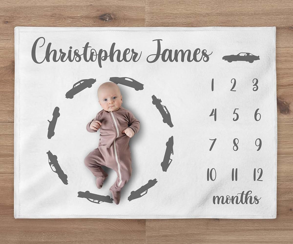 UnoCo Vintage Car Baby Blanket And Month Blanket
