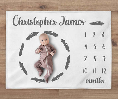 UnoCo Vintage Car Baby Blanket And Month Blanket