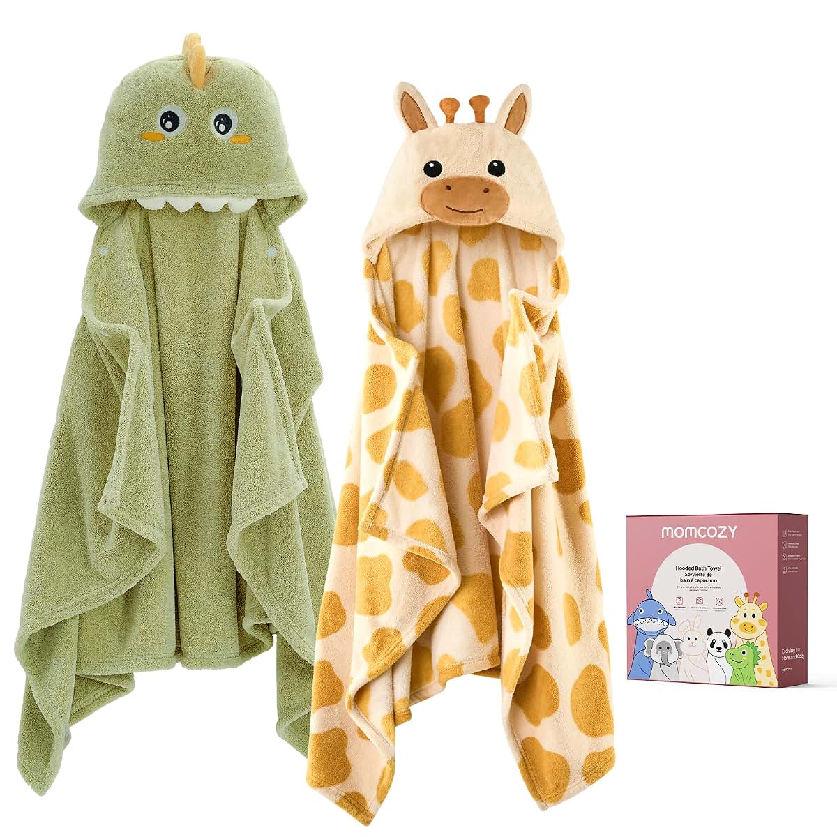 Momcozy Hooded Baby Towels, 2 Pack | Coral Fleece Bath Essentials