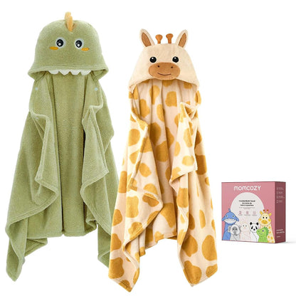 Momcozy Hooded Baby Towels, 2 Pack | Coral Fleece Bath Essentials