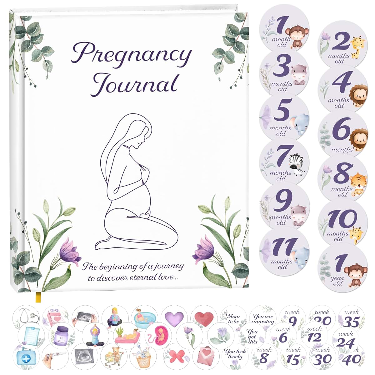 MATHIAS WORLD Pregnancy Journal & Baby Memory Book, with Stickers and Milestone Cards, Baby Book Keepsake, 152 Pages (photo 2)