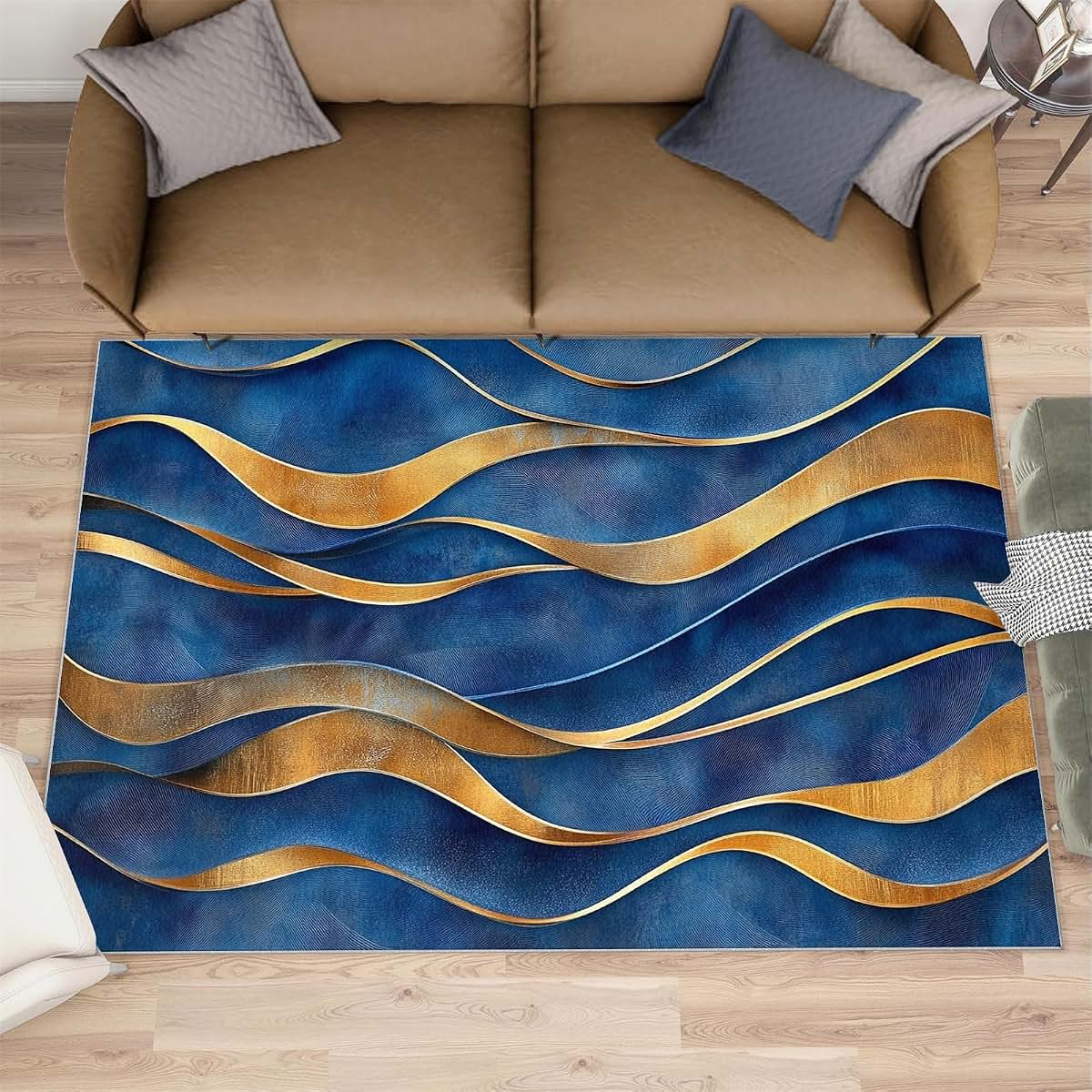 Hygiuid Abstract Waves Area Rug 4x5 Rectangular Low-Pile