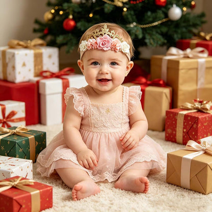 Floral Crown Headband for Baby Girls (Stretchy Wrap Tiara)