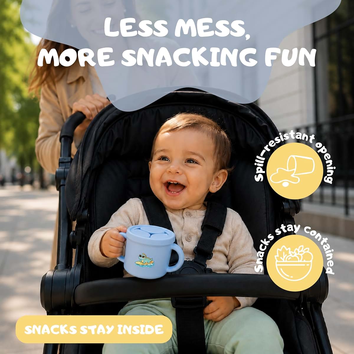 QEQITOS2010 Silicone Snack Cup, Toddler Snack Container, Spill Proof