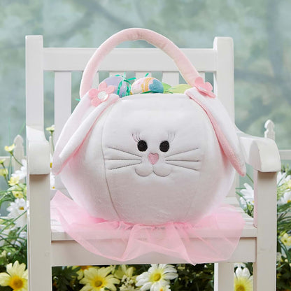Personalization Universe Embroidered Pink Accented Easter Bunny Basket, Soft Plush Easter Egg Hunt Bag, Children's (photo 2)
