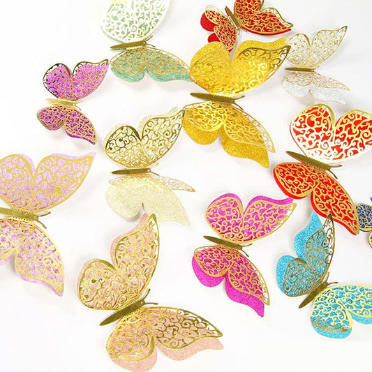 Rncoze 36 Pcs 3D Butterfly Wall Stickers In Gold