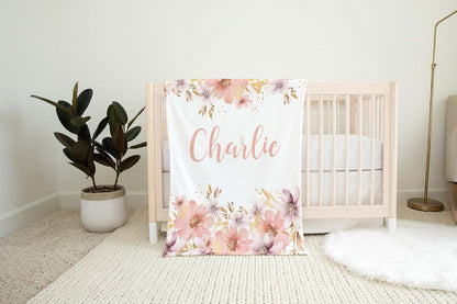Lovable Gift Co Floral Personalized Baby Girl Blanket, Custom Name Gift, (Peachy Pink Gold, 30 x 40 Baby), BB-01 (photo 2)
