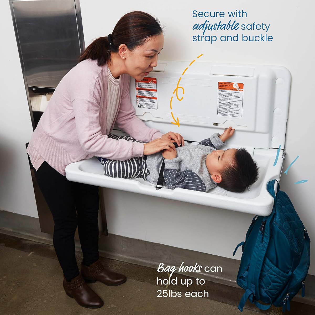 ECR4Kids Horizontal Wall-Mounted Changing Station with Liners (photo 4)