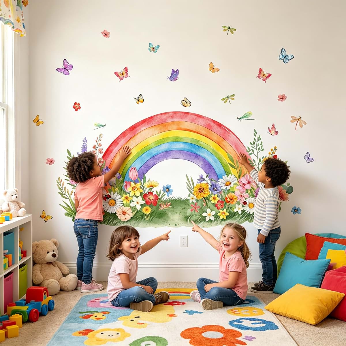 Watercolor Rainbow Wall Decals: Removable Peel-and-Stick Floral Stickers