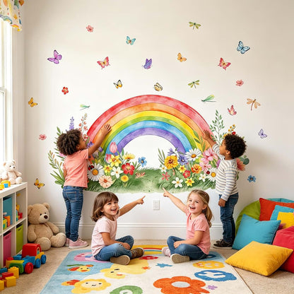 Watercolor Rainbow Wall Decals: Removable Peel-and-Stick Floral Stickers