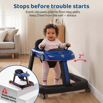Tofuumi 4-In-1 Baby Walker With Adjustable Height, Speed, And Folds For Storage, 6-18 Months, Blue