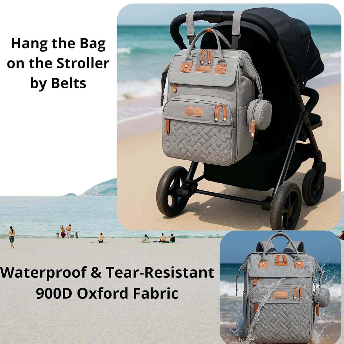 P@B PBell Bebetaje XL Diaper Bag Backpack with Changing Station, Grey (photo 3)
