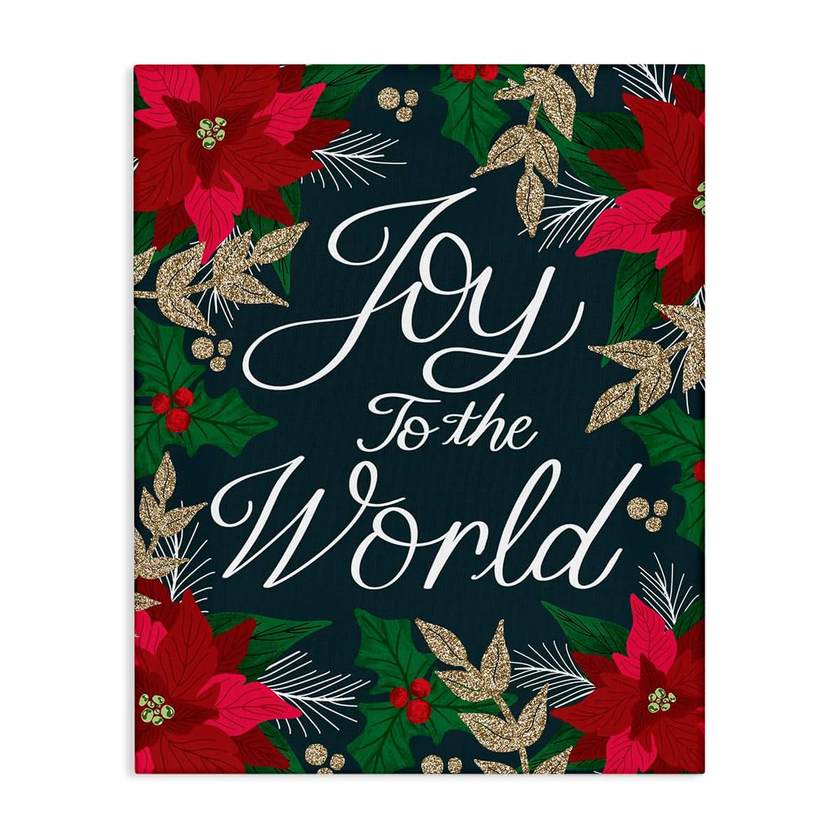 Stupell Industries Joy to the World Festive Red Poinsettia Canvas Art 24x30 Inches Ready to Hang