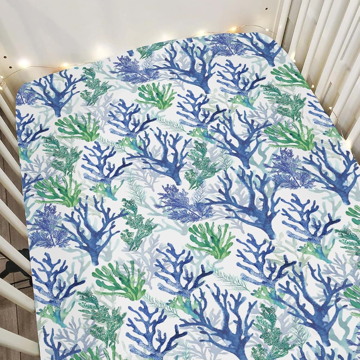 ZoUbqchY Coral Reef Baby Crib Sheet, 52x28, Stretchy Fitted, Polyester