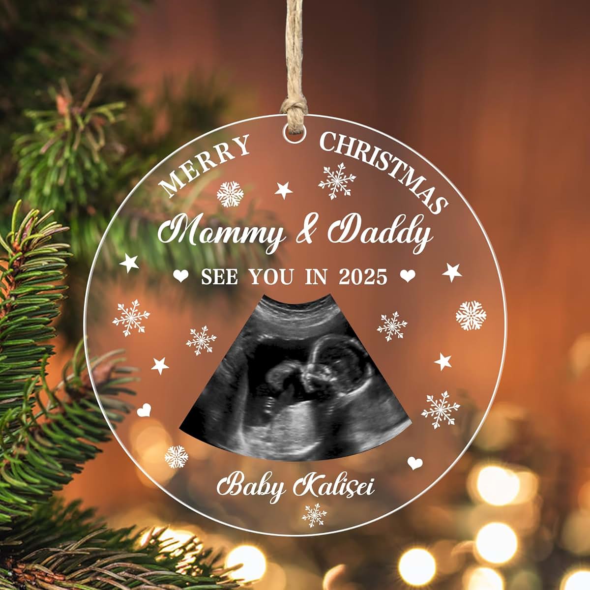 Mlooihfd Custom Photo Love Kisses and Kicks from Baby Bump,Personalized Family Christmas Ornament,Xmas Keepsake Gift