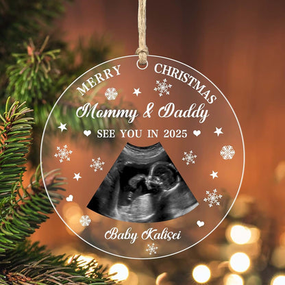 Mlooihfd Custom Photo Love Kisses and Kicks from Baby Bump,Personalized Family Christmas Ornament,Xmas Keepsake Gift