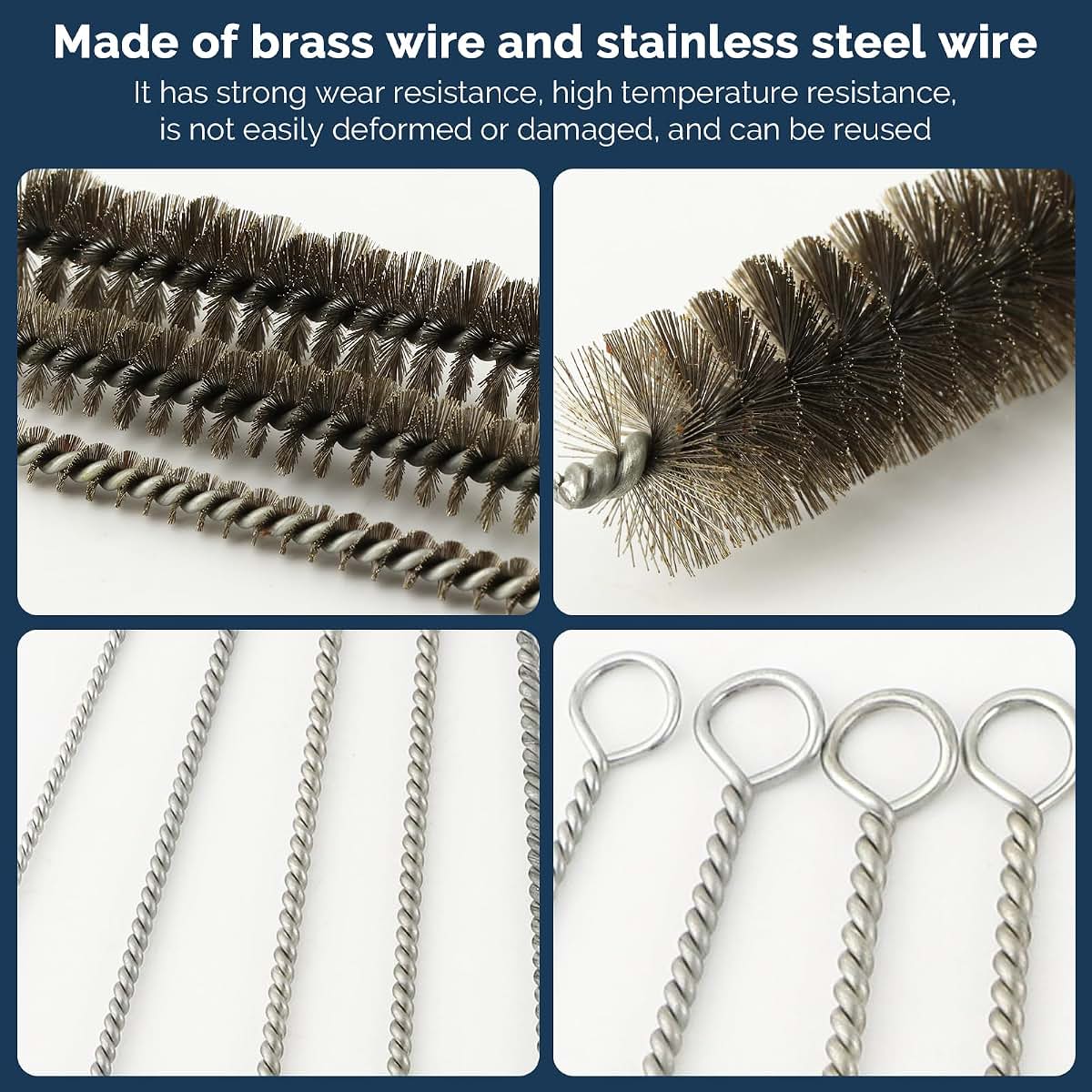 AOXTRMEV 8 Pcs Tube Cleaning Brush Set, Stainless Steel & Brass Wire Brushes (photo 4)