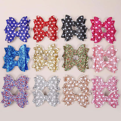 XIMA 24Pcs Sparkly Star Glitter Bow Hair Clips for Girls Toddlers Kids