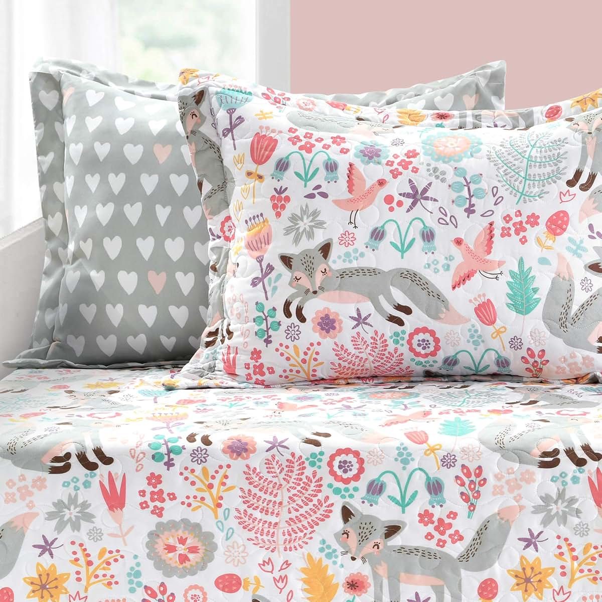 Lush Decor Pixie Fox 6-Piece Daybed Cover Set - Gray & Pink (photo 2)