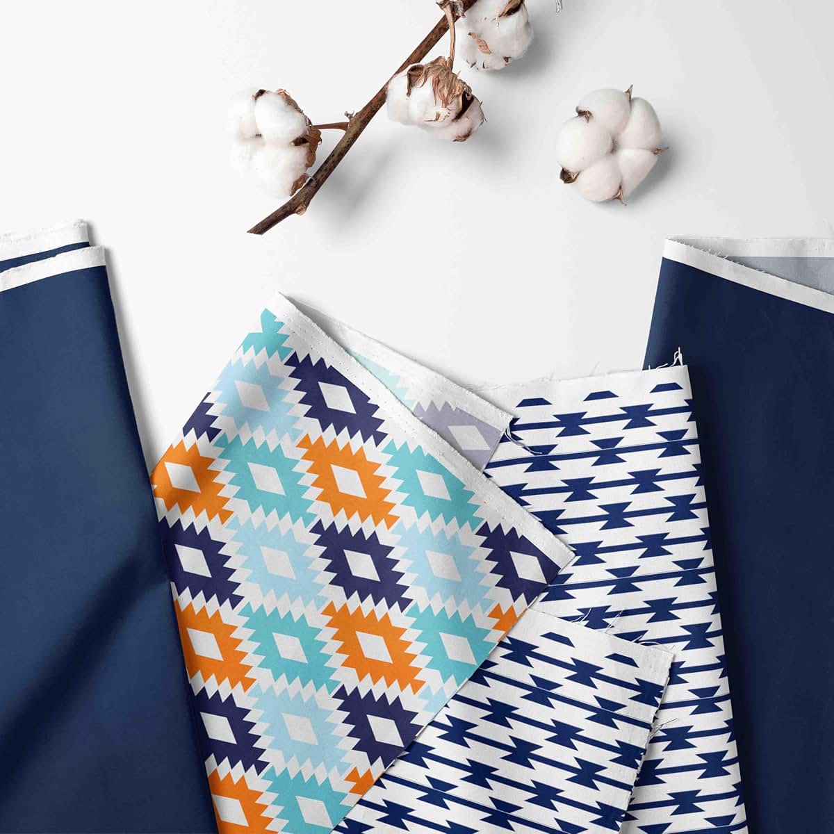 Bacati Aztec Nursery Fabric Storage Caddy in Aqua, Orange, and Navy (photo 2)