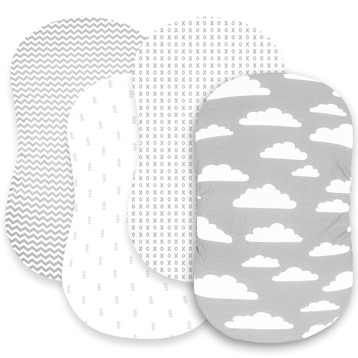 BaeBae Goods Premium Bassinet Fitted Sheet Set, 4 Pack Chevron Grey