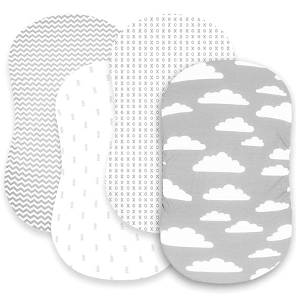 BaeBae Goods Premium Bassinet Fitted Sheet Set, 4 Pack Chevron Grey