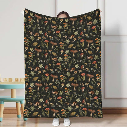Hwmmbh Vintage Mushroom Forest Flannel Baby Blanket, 60x80