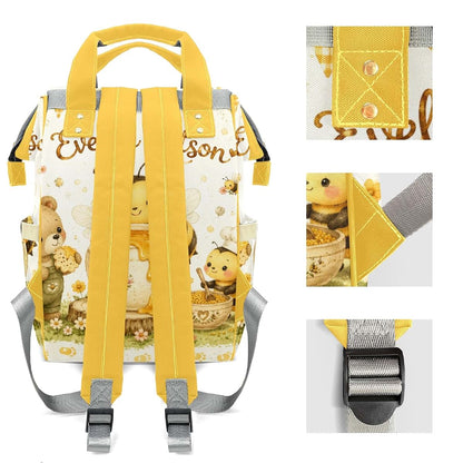 YallLocoMo Personalized Diaper Bag Backpack Gift Watercolor Honey Pot Bee Bear Convenient and Durable: Waterproof (photo 4)