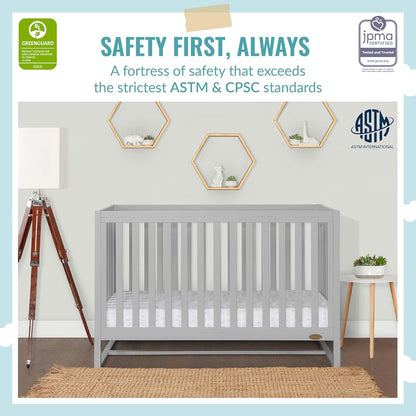 Dream On Me Arlo 5-In-1 Convertible Baby Crib In Pebble Grey, Greenguard Gold & JPMA, 3 Mattress Heights