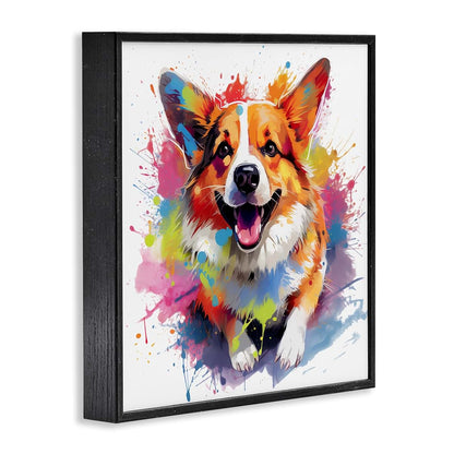 Stupell Industries Happy Corgi Modern Splatter Framed Print