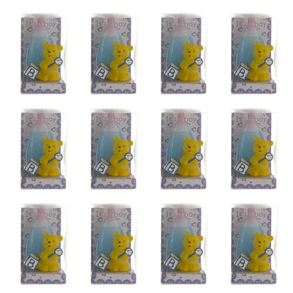 Lunaura Baby Keepsake - Set of 12 "Boy" Teddy Bear with Baby Bottle Candle - Blue