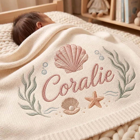 Noni Personalized Baby Blanket Embroidered with Name, Custom Knit Baby Blanket for Girls Boys, Newborn Baby Gift, Gift