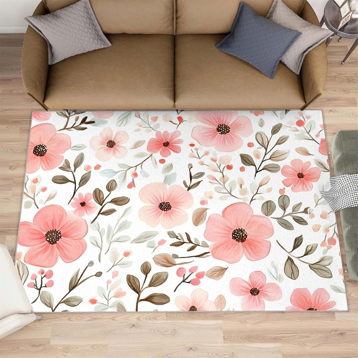 HYGIUID Florals Area Rugs 4x5 - Florals Rug for Entryway, Flowers Washable Entry Way Rugs Kids Carpet for Inside House