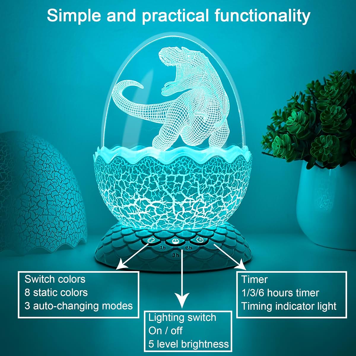 Portable Dinosaur Egg Night Light for Kids Room Decor
