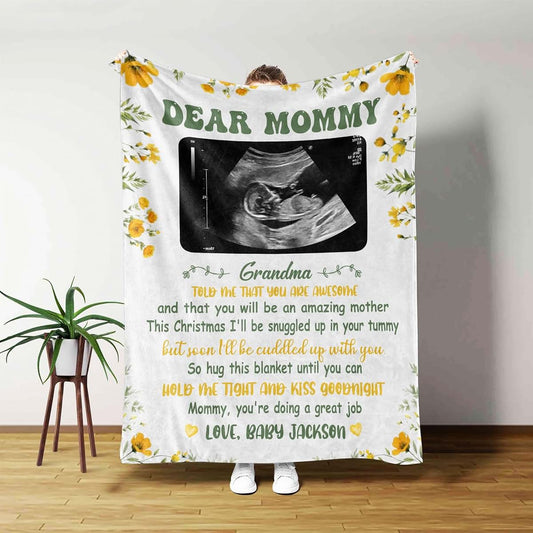 LovelyGifts99 Personalized Dear Mommy Blanket from Baby Bump, Grandma Told Me That You're Awesome, Custom Photo