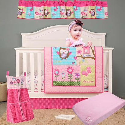 CribMATE 1 PC Pink Flower Owl Crib Diaper Bag, Crib Diaper Hanging Organizer Bag Baby Girl Gift Idea (Diaper Crib