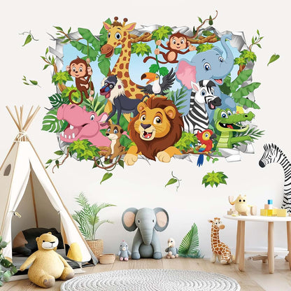 Wondever 3D Jungle Animals Wall Decals | Peel and Stick Nursery Decor
