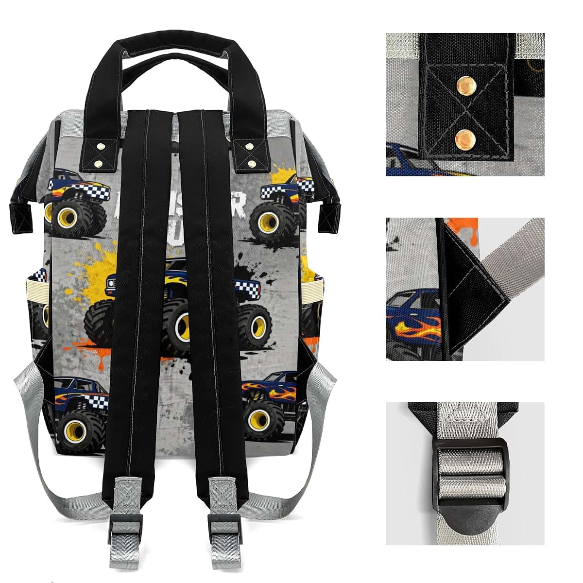 Joyestore Personalized Monster Truck Car Custom Mom Bag with Name,Dad and Mom Diaper Backpack for Baby Boys