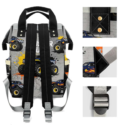 Joyestore Personalized Monster Truck Car Custom Mom Bag with Name,Dad and Mom Diaper Backpack for Baby Boys