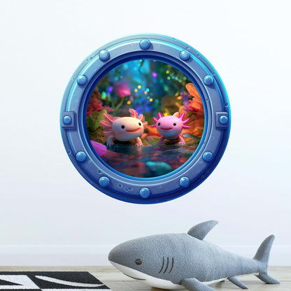Stickit Graphix Axolotls Wall Decal - Cute Porthole Sticker