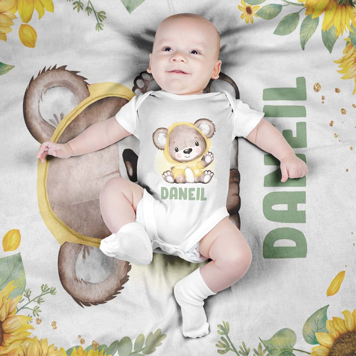 Voz Personalized Baby Blankets with Name, Customized Baby Blankets for Boys - Bear Baby Blanket, Best Gift for Baby (photo 2)