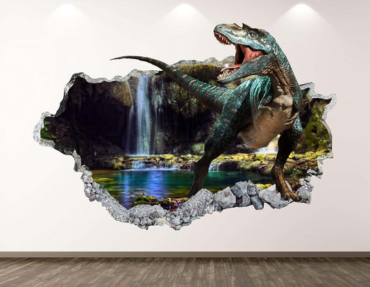 West Mountain Forest Dinosaur Wall Decal Art Decor 3D Smashed Cave Sticker Poster Kids Room Mural Custom Gift BL379