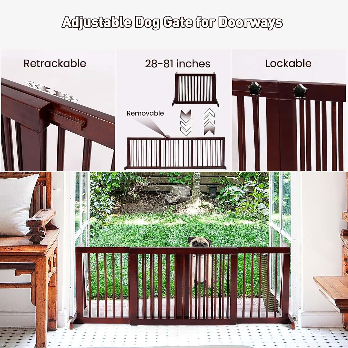 Chefjoy Expandable Solid Pine Wood Dog Gate for Doorways