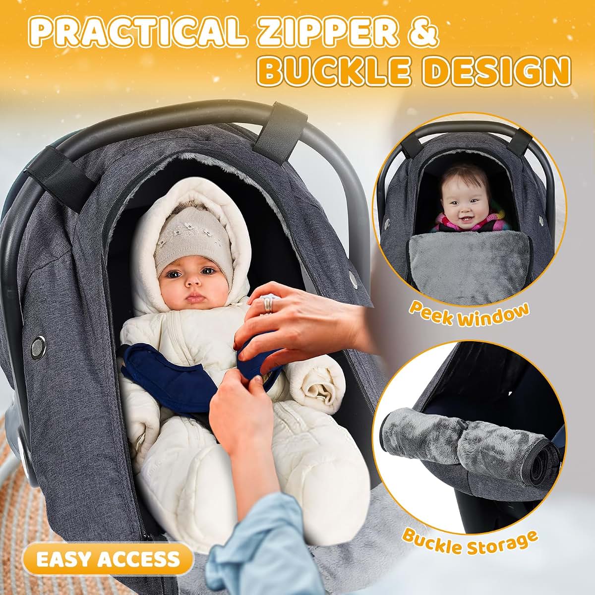Orzbow Winter Car Seat Cover With Zipper Access, Dark Grey
