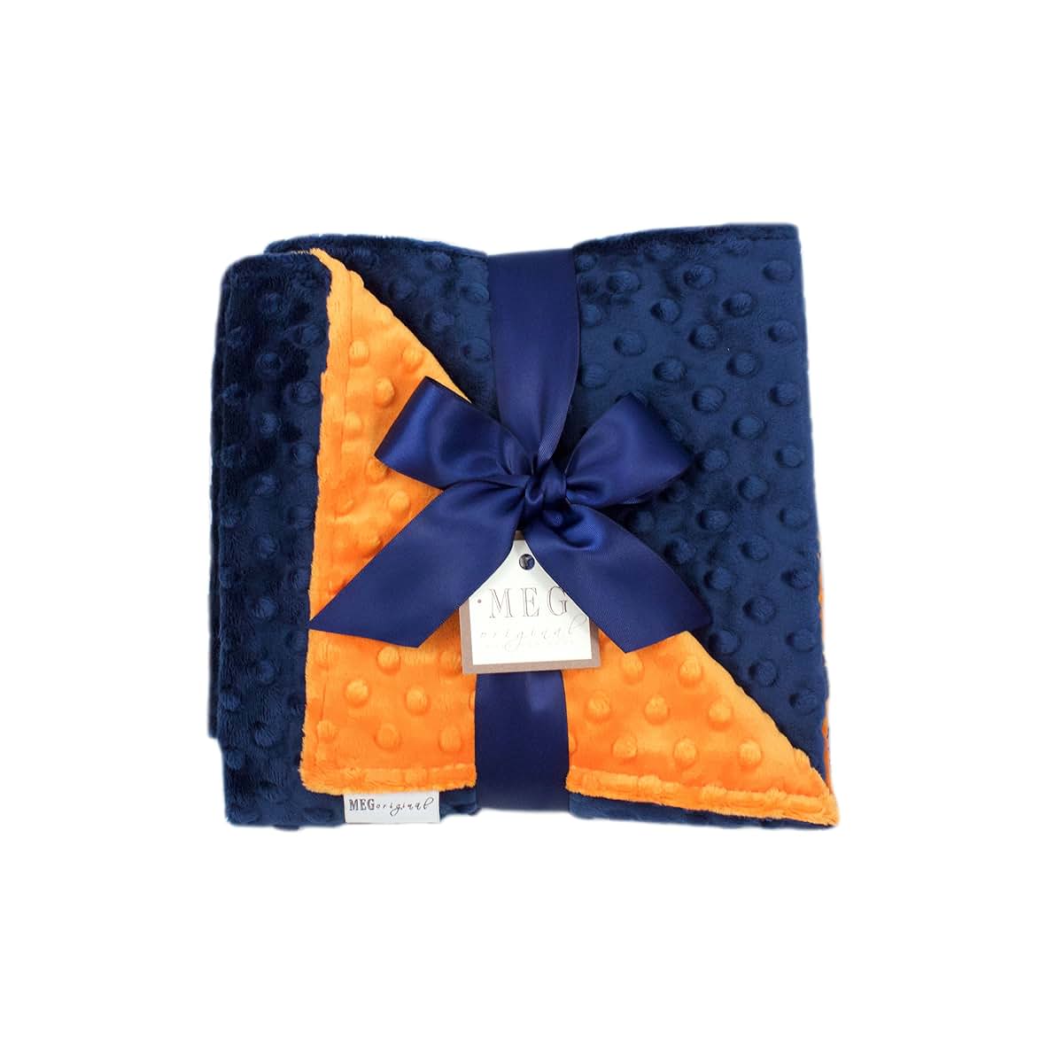 MEG ORIGINAL Minky Dot Baby Boy Blanket, Navy Blue & Orange