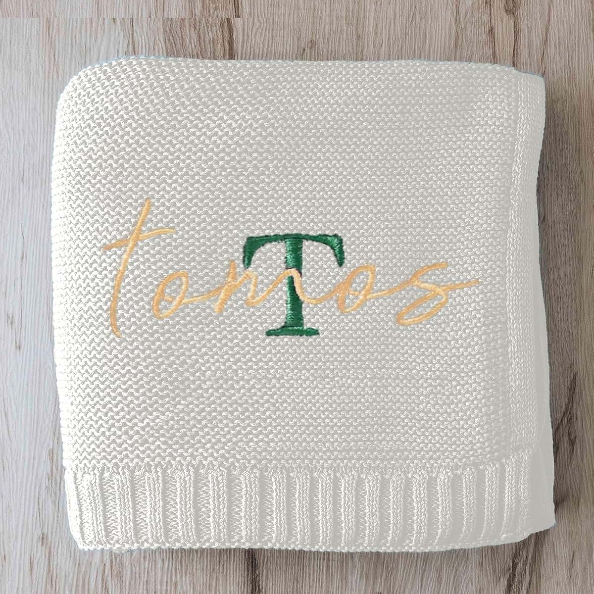 Esthqetic Custom Embroidered Baby Blanket with Name, Personalized Knit Baby Blanket Gifts, Soft Knitted Baby Blanket