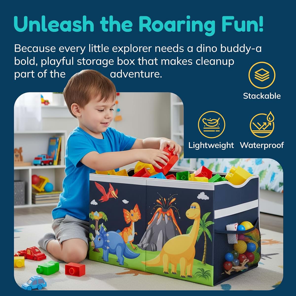 Grabbzee Extra Large Dinosaur Toy Box Chest with Split Lids