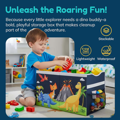 Grabbzee Extra Large Dinosaur Toy Box Chest with Split Lids