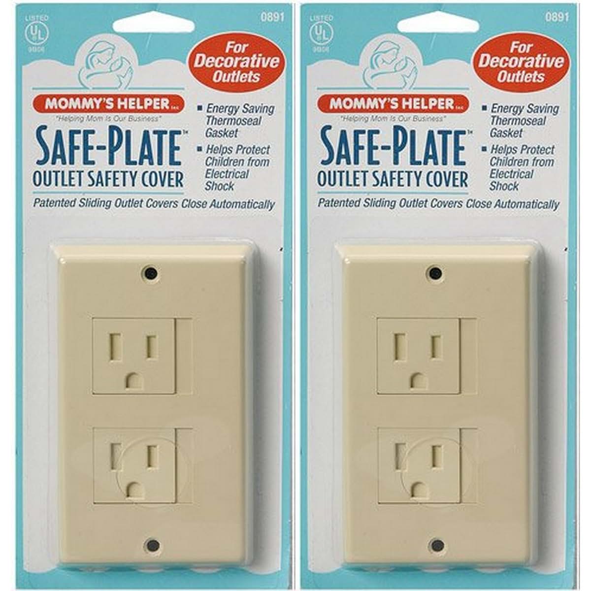 Safe-Plate Automatic Outlet Cover, Almond, 2 Pack